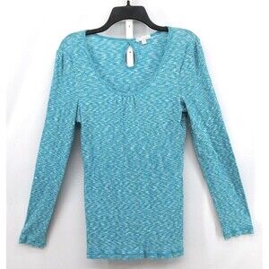 Currants Shirt Womens Size XL Blue Long Sleeve Scoop Neck Ribbed Pullover Top